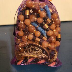 Mystery Jewelry drawstring bag 15+ wearable items| No broken pieces| Gold Tone